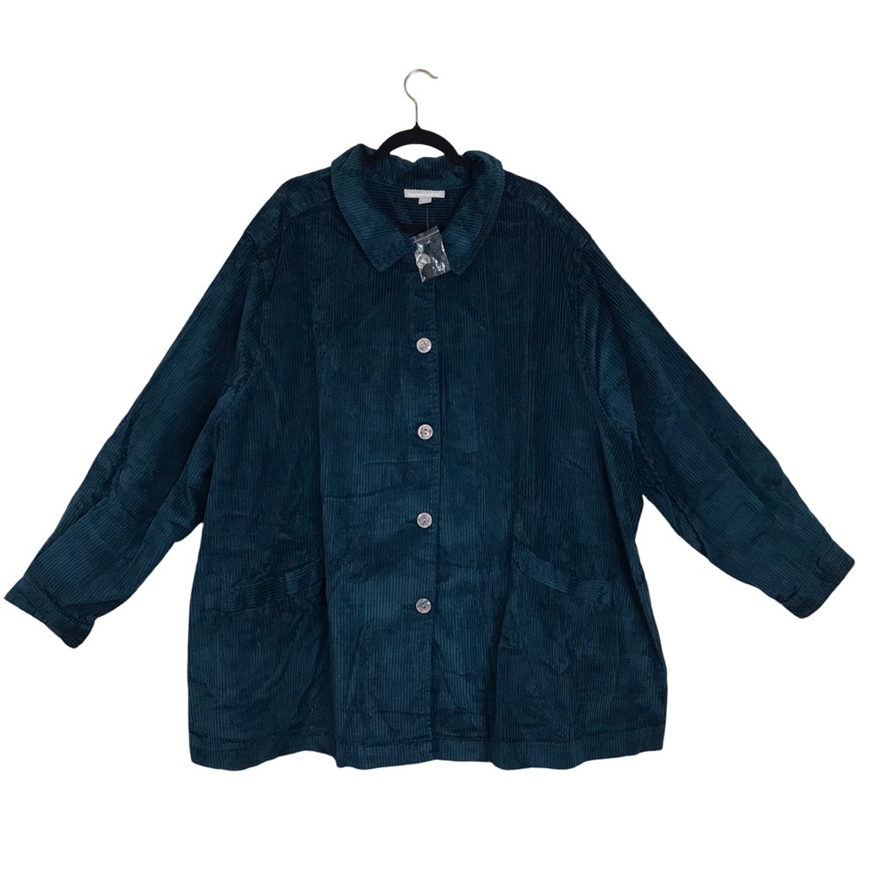 Woman Within 5 Buttons Corduroy Jacket Womens Sz5X (38/40) Color Green Pocket’s.